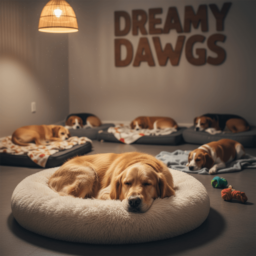 Dog resting on a bed in a quiet area